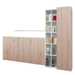 Loftscape Ensemble lit mural Godia I - Blanc / Imitation chêne de Sonoma - Maletas de mousse -Meubles de salle à manger Soldes Magasin wandklappbett kombination godia i 90 x 200 cm schaumstoffmatratze weiss eiche sonoma dekor 1721682