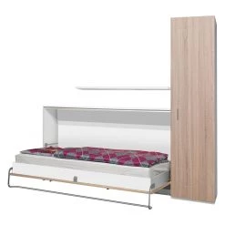 Loftscape Ensemble lit mural Godia II - Blanc / Imitation chêne de Sonoma - Maletas de mousse