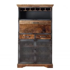 Ars manufacti Armoire à vin Hunter - Manguier massif / Métal - Manguier / Gris bleu -Meubles de salle à manger Soldes Magasin weinschrank hunter mango massiv metall mango blaugrau 4845748