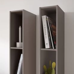 GWINNER Étagère murale Anzio I - Tourbe mat - Hauteur : 143 cm -Meubles de salle à manger Soldes Magasin wohnwand anzio i 4 teilig vitrinenelement links ohne beleuchtung matt fango 4625712