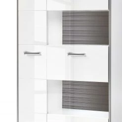 Loftscape Armoire vitrine Kushiro - Blanc brillant / Gris -Meubles de salle à manger Soldes Magasin wohnwand arco ii 5 teilig hochglanz weiss grau 4710676