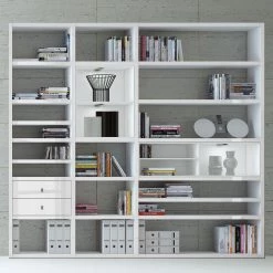 Loftscape Etagère XL Emporior l.A - Blanc brillant / Blanc - Avec éclairage -Meubles de salle à manger Soldes Magasin xl regalwand emporior i a mit beleuchtung hochglanz weiss weiss 2219802
