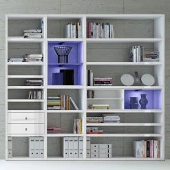 Loftscape Etagère XL Emporior l.A - Blanc brillant / Blanc - Avec éclairage -Meubles de salle à manger Soldes Magasin xl regalwand emporior i a rgb led beleuchtung hochglanz weiss weiss 3396485