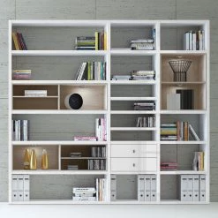 Loftscape Etagère XL Emporior l.B - Blanc brillant / Imitation chêne de Sonoma - Avec éclairage -Meubles de salle à manger Soldes Magasin xl regalwand emporior i b mit beleuchtung hochglanz weiss eiche sonoma dekor 2216442