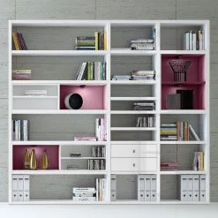 Loftscape Etagère XL Emporior l.B - Blanc brillant / Blanc - Avec éclairage -Meubles de salle à manger Soldes Magasin xl regalwand emporior i b rgb led beleuchtung hochglanz weiss weiss 3396541