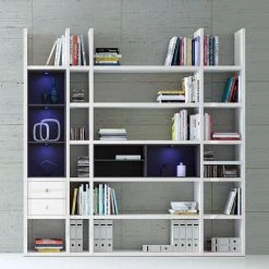 Loftscape Etagère XL Emporior lII.A - Blanc brillant / Noir - Avec éclairage -Meubles de salle à manger Soldes Magasin xl regalwand emporior iii a mit beleuchtung hochglanz weiss schwarz 2201554
