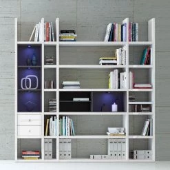 Loftscape Etagère XL Emporior lII.A - Blanc brillant / Noir - Avec éclairage -Meubles de salle à manger Soldes Magasin xl regalwand emporior iii a rgb led beleuchtung hochglanz weiss schwarz 3397617
