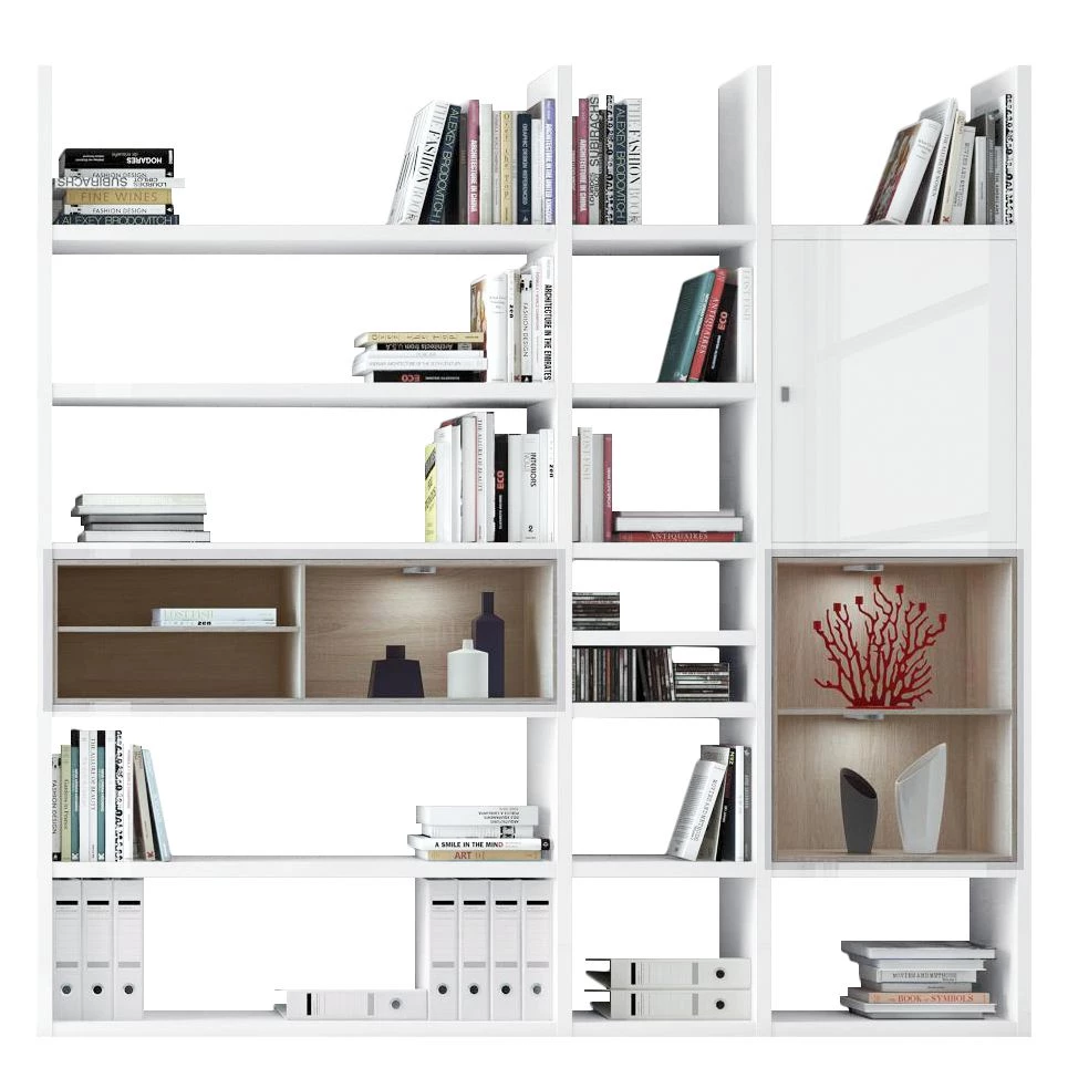 Loftscape Etagère XL Emporior lV - Blanc brillant / Imitation chêne de Sonoma - Avec éclairage 1 Loftscape Etagère XL Emporior lV - Blanc brillant / Imitation chêne de Sonoma - Avec éclairage