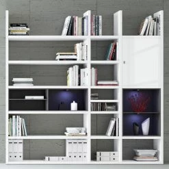 Loftscape Etagère XL Emporior lV - Blanc brillant / Noir - Avec éclairage -Meubles de salle à manger Soldes Magasin xl regalwand emporior iv schwarz rgb led beleuchtung hochglanz weiss schwarz 3397785