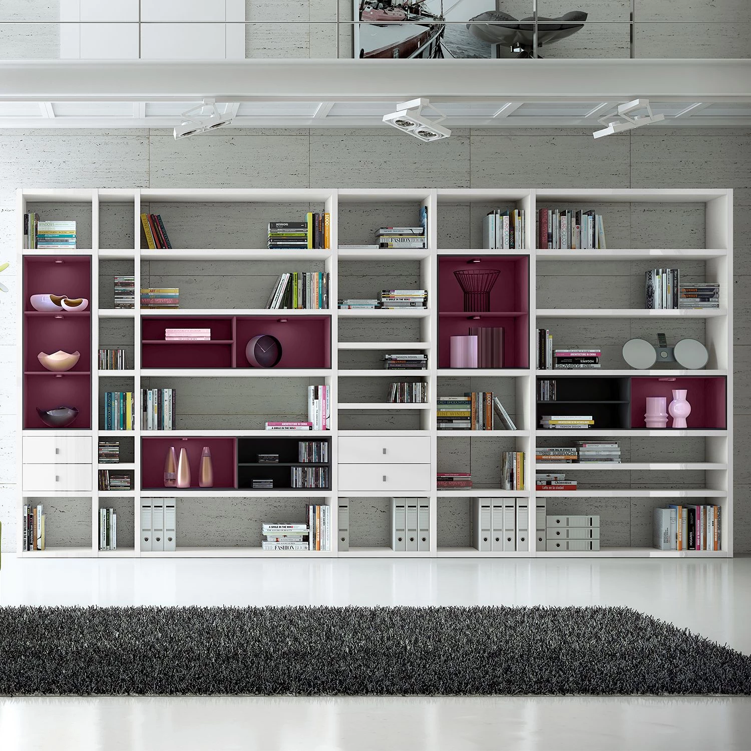 Loftscape Etagère XXL Emporior l.A - Blanc brillant / Noir - Avec éclairage 2 Loftscape Etagère XXL Emporior l.A - Blanc brillant / Noir - Avec éclairage – Image 2