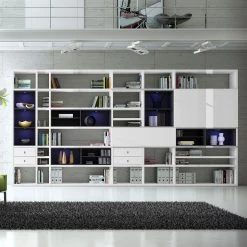 Loftscape Etagère XXL Emporior I.B - Avec éclairage -Meubles de salle à manger Soldes Magasin xxl regalwand emporior i b hochglanz weiss schwarz mit beleuchtung 2207118