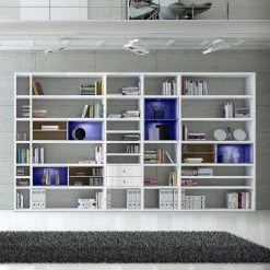 Loftscape Etagère XXL Emporior II - Blanc brillant / Imitation chêne de Sonoma - Avec éclairage -Meubles de salle à manger Soldes Magasin xxl regalwand emporior ii rgb led beleuchtung hochglanz weiss eiche sonoma dekor 3396349