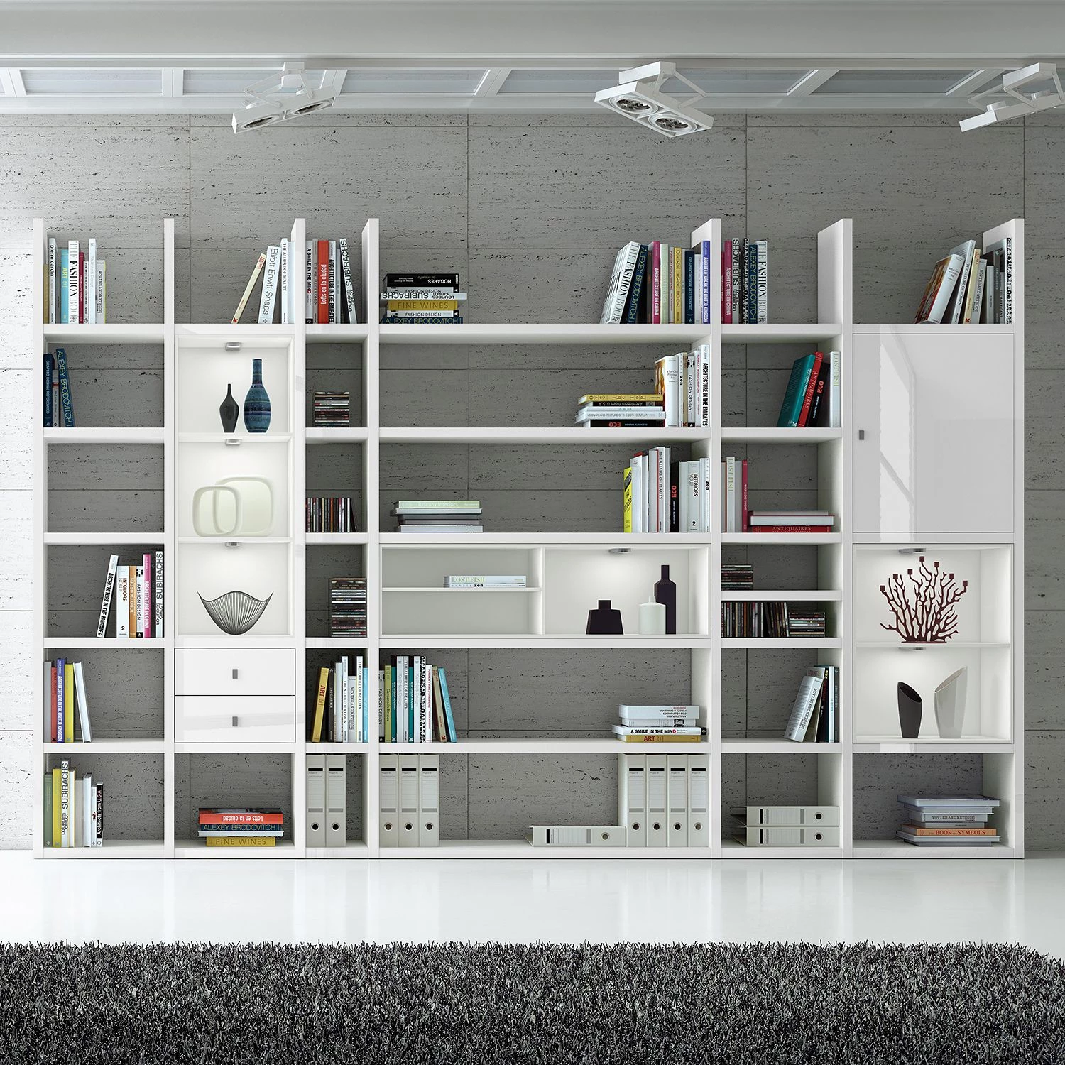 Loftscape Etagère XXL Emporior V.A - Blanc brillant / Blanc - Avec éclairage 2 Loftscape Etagère XXL Emporior V.A - Blanc brillant / Blanc - Avec éclairage – Image 2